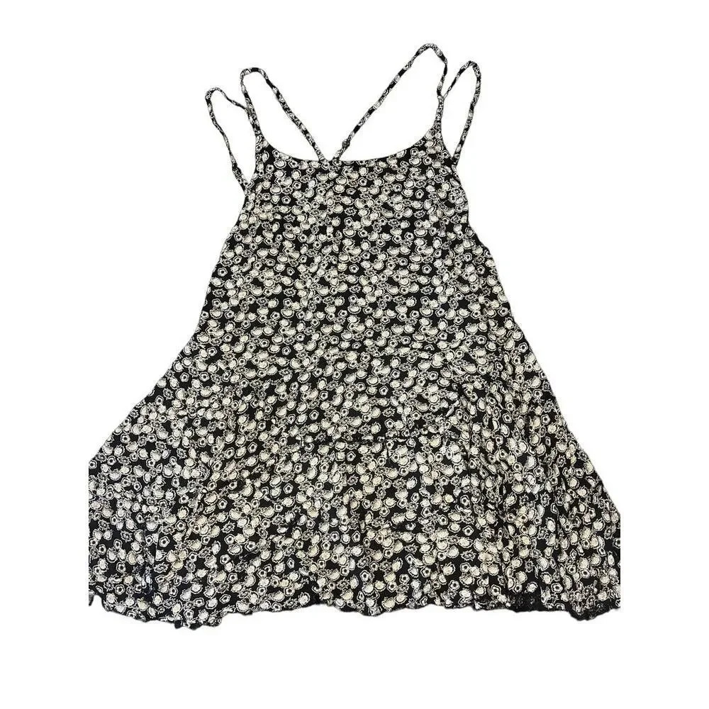Hurley Women's Small Floral Print Strappy Black Mini Summer‎ Dress